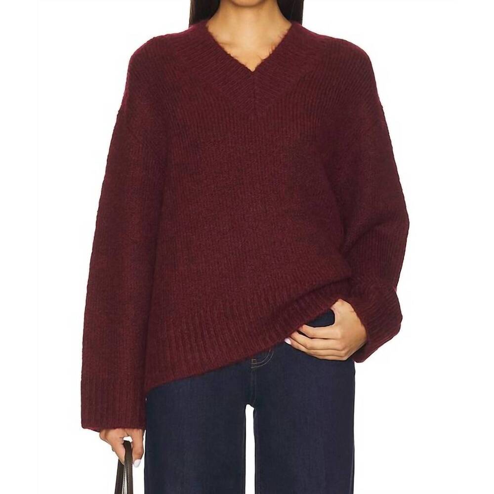 NEW PISTOLA talia chunky v-neck long sleeve sweater in claret